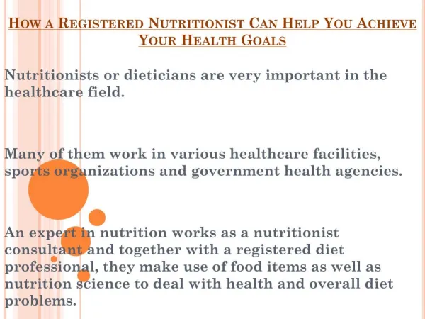 Registered Nutritionist - Help You To Achieve Your Health Goals