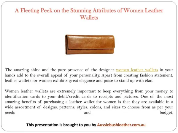 A Fleeting Peek on the Stunning Attributes of Women Leather Wallets