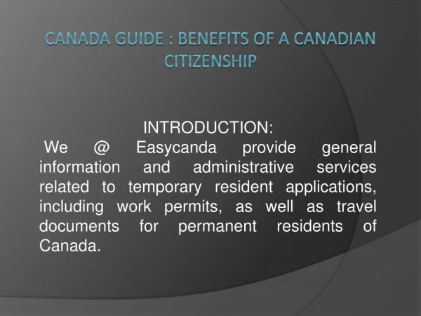 Canada Guide : Benefits of a Canadian Citizenship