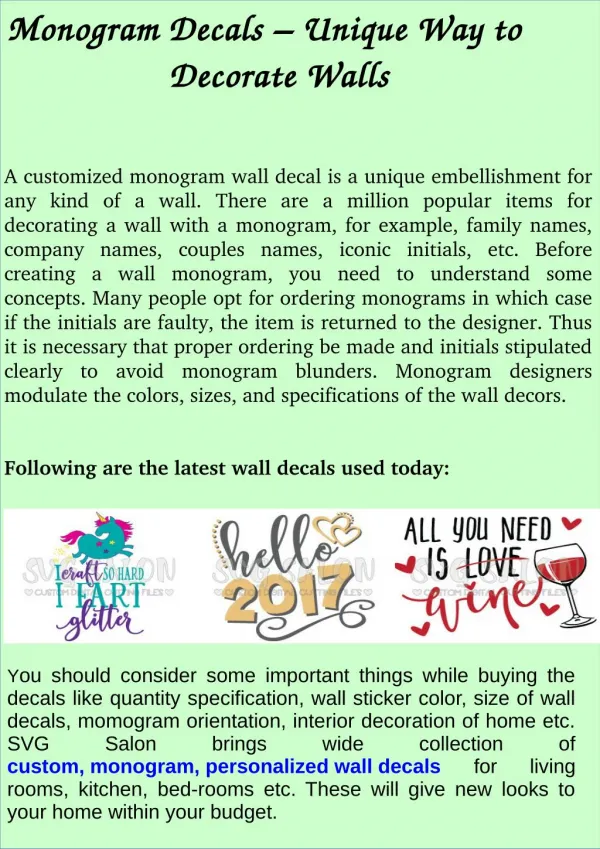 Monogram Decals- Unique Way to Decorate Walls