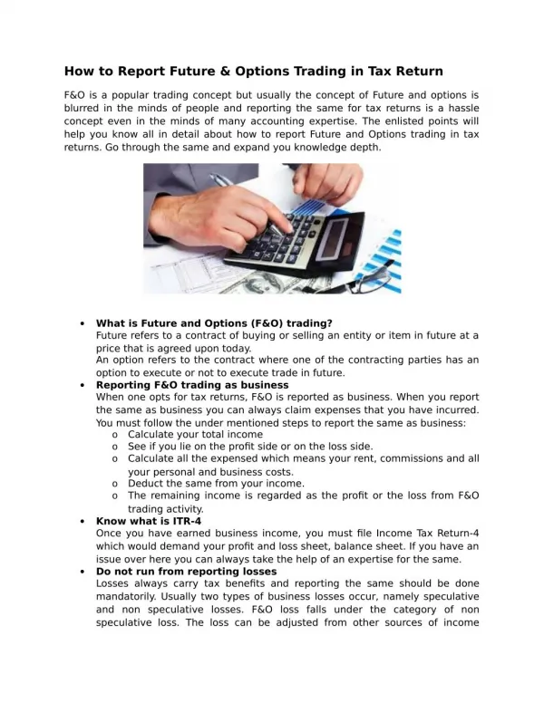 How to Report Future & Options Trading in Tax Return