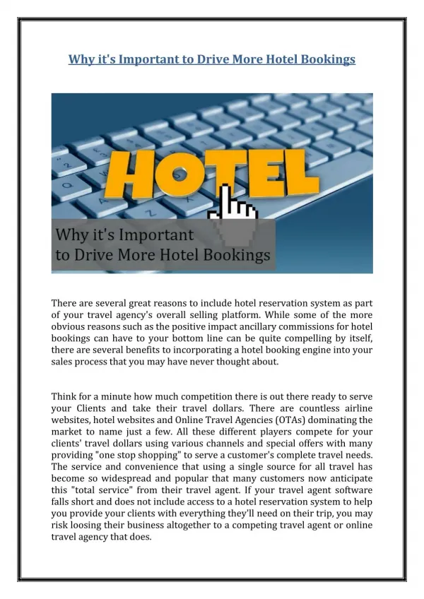 Why it's Important to Drive More Hotel Bookings