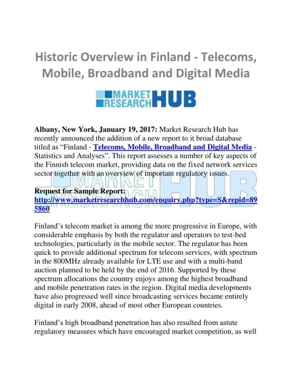 Finland Telecoms, Mobile, Broadband and Digital Media Market Research Report