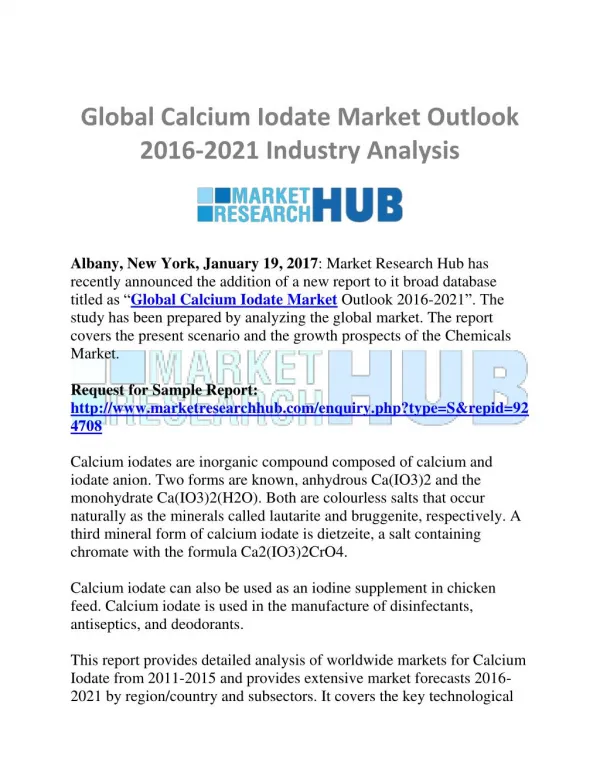Global Calcium Iodate Market Trend and Research Report 2016-2021
