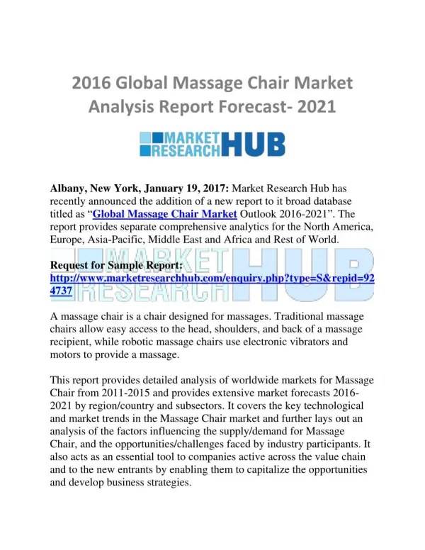 Global Massage Chair Market Analysis Report Forecast- 2021
