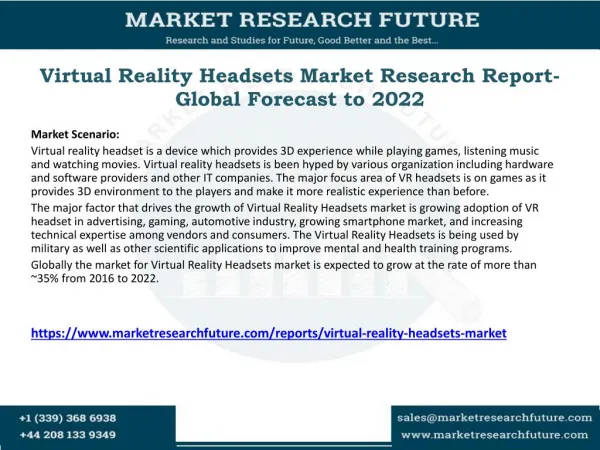 Virtual Reality Headsets Market Research Report- Global Forecast to 2022