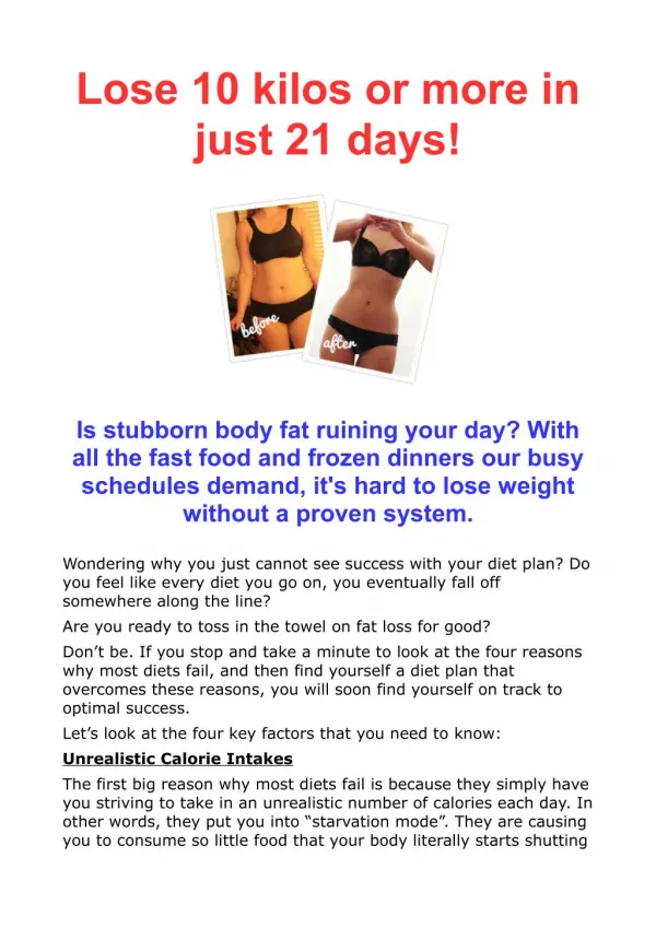 Lose 10 kilos or more in just 21 days : Loose the fat