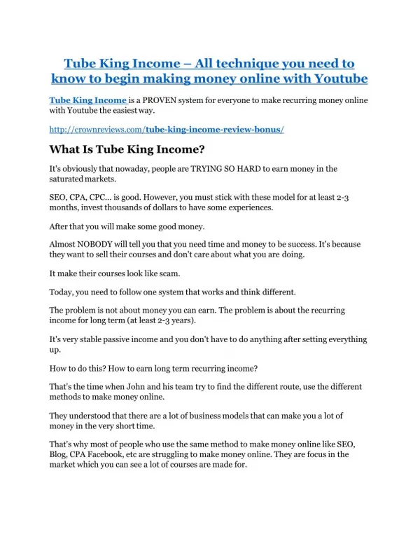 Tube King Income Review & GIANT bonus packs