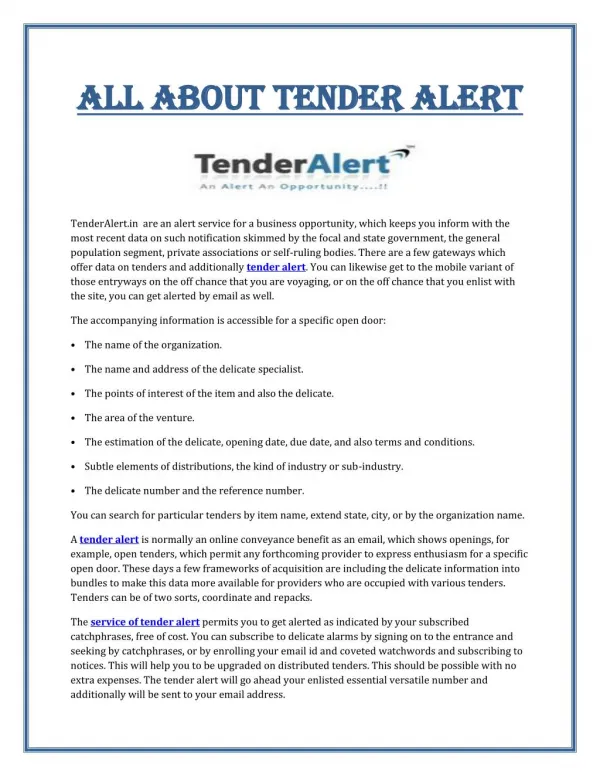 All about tender alert