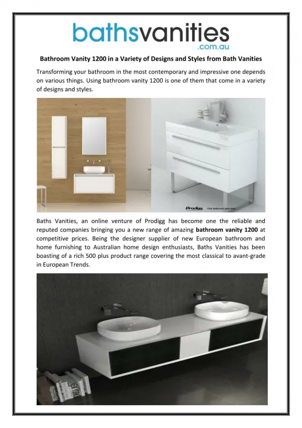 Bathroom Vanity 1200 in a Variety of Designs and Styles from Bath Vanities