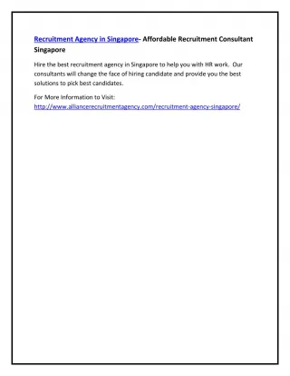 Recruitment Agency in Singapore- Affordable Recruitment Consultant Singapore