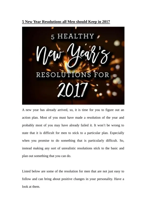 5 New Year Resolutions all Men should Keep in 2017