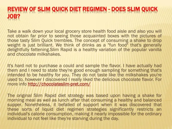 Review of Slim Quick Diet regimen - Does Slim Quick Job