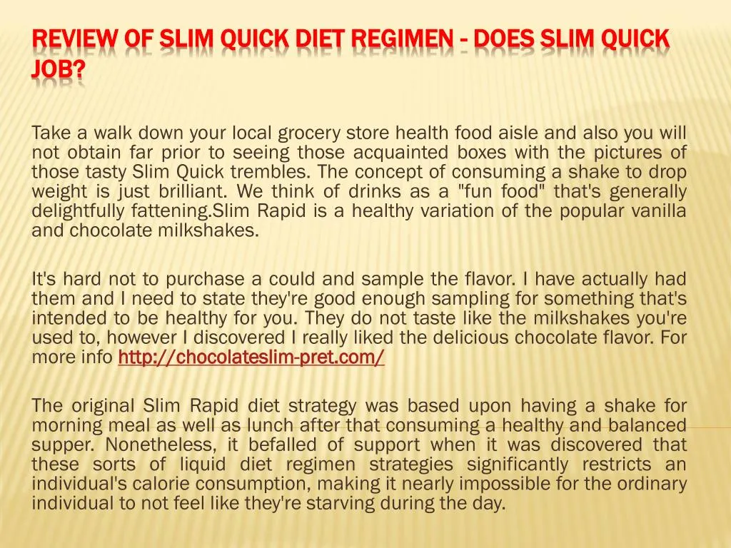 review of slim quick diet regimen does slim quick job
