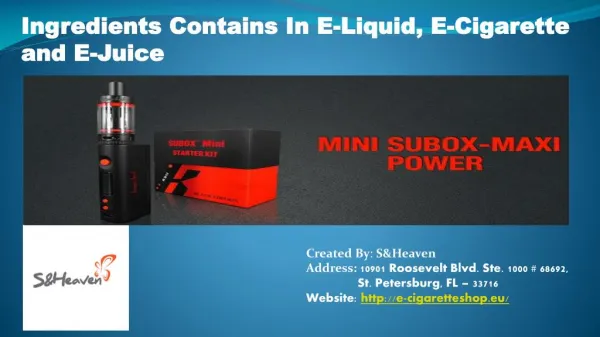 Ingredients Contains In E-Liquid, E-Cigarette and E-Juice