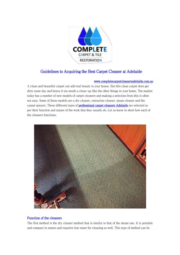Guidelines to Acquiring the Best Carpet Cleaner at Adelaide