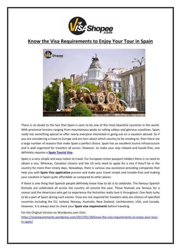 Know the Visa Requirements to Enjoy Your Tour in Spain