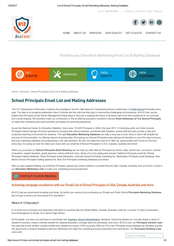 School Principals Email List and Mailing Addresses