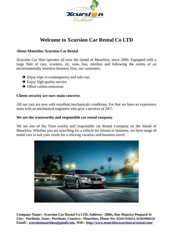 Welcome to Xcursion Car Rental Co LTD