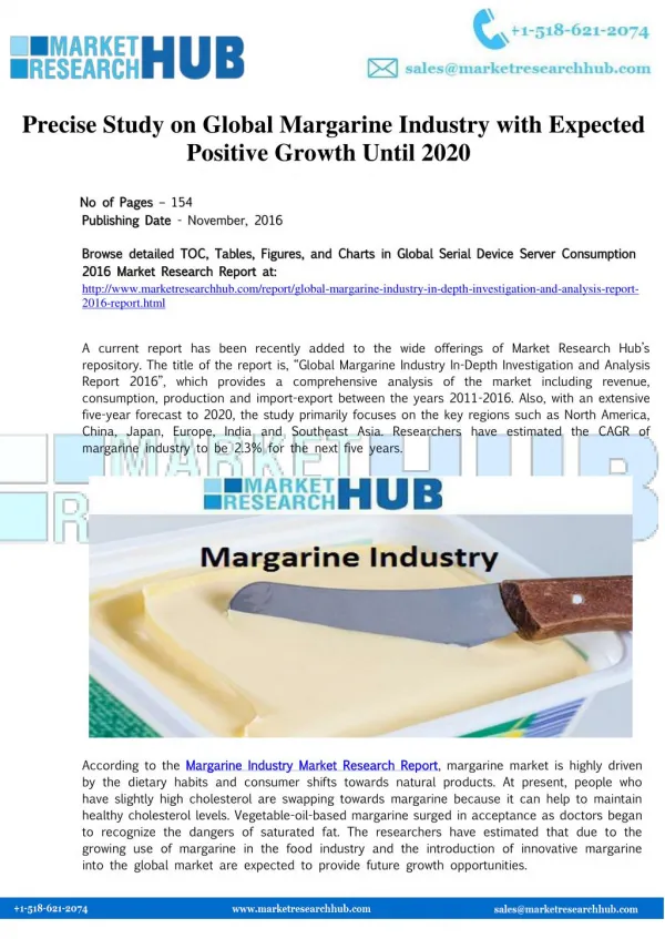 Global Margarine Industry In-Depth Investigation and Market Report