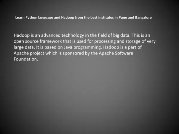 Learn Python language and Hadoop in Pune and Bangalore