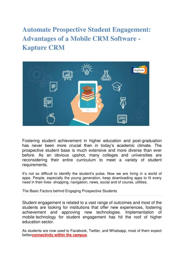 Automate Prospective Student Engagement: Advantages of a Mobile CRM Software - Kapture CRM