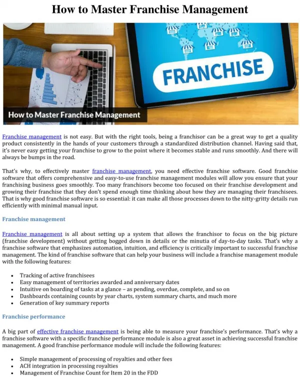 How to Master Franchise Management