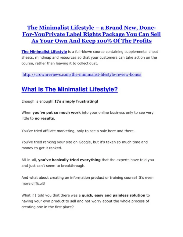 The Minimalist Lifestyle Review and (FREE) The Minimalist Lifestyle $24,700 Bonus