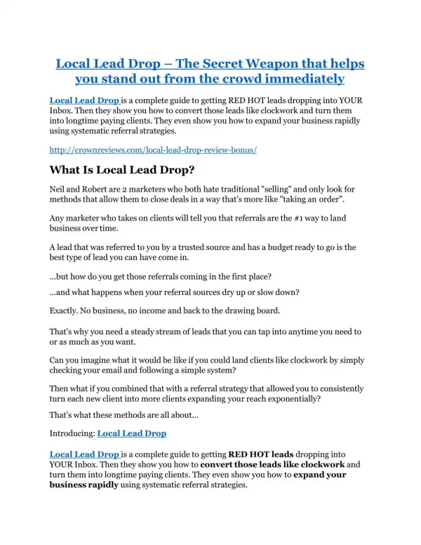 Local Lead Drop TRUTH review and EXCLUSIVE $25000 BONUS