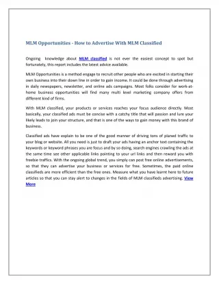 MLM Opportunities - How to Advertise With MLM Classified - slide 1