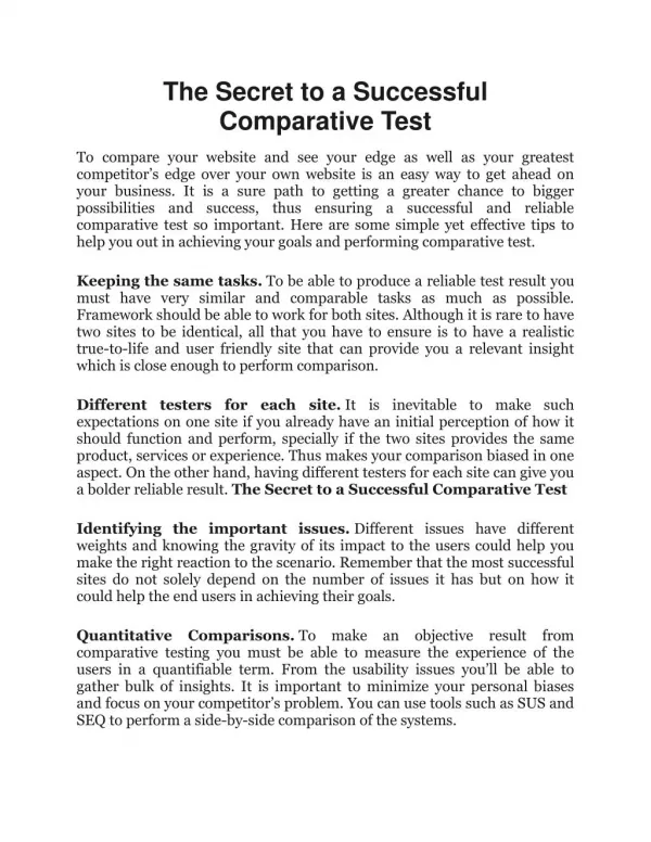 The Secret to a Successful Comparative Test