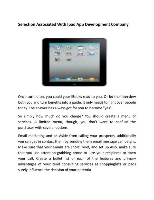 Selection Associated With Ipad App Development Company