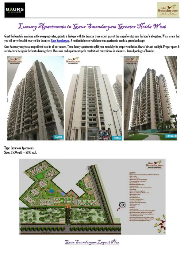 Luxury Apartments in Gaur Saundaryam Greater Noida West