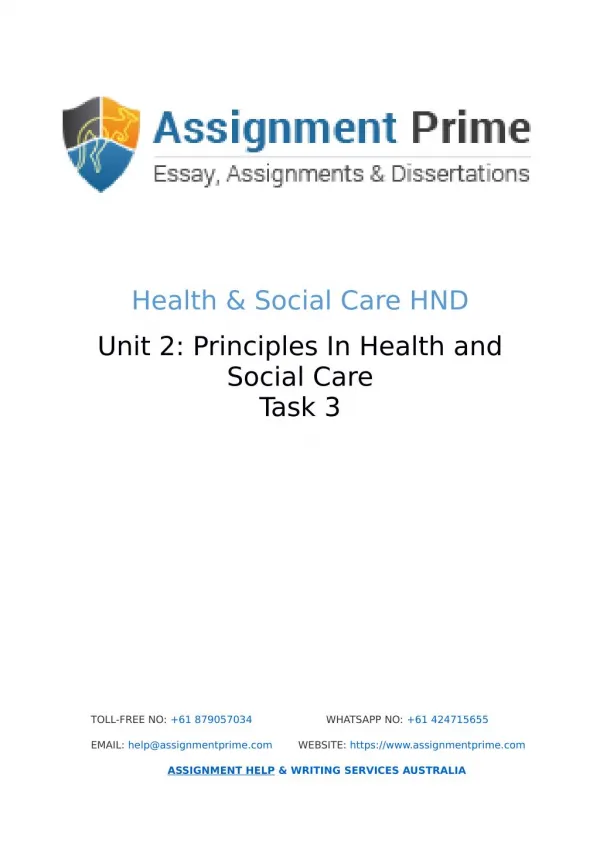 Assignment Prime - Sample Assignment on Health & Social Care (Task 3)