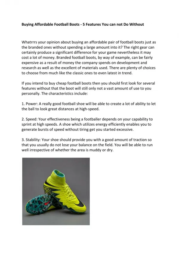 Buying Affordable Football Boots - 5 Features You can not Do Without