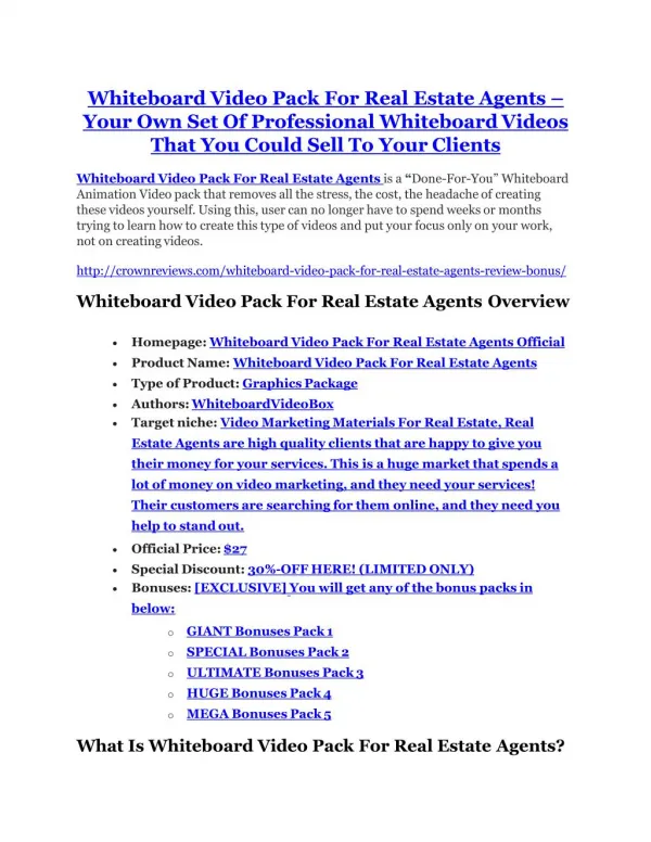 Whiteboard Video Pack For Real Estate Agents Review and Whiteboard Video Pack For Real Estate Agents (EXCLUSIVE) bonuses