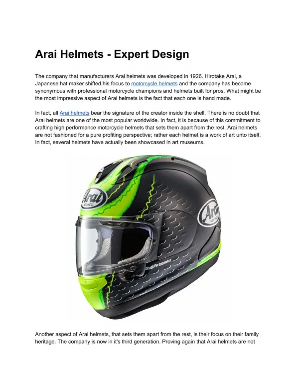 Arai Helmets - Expert Design