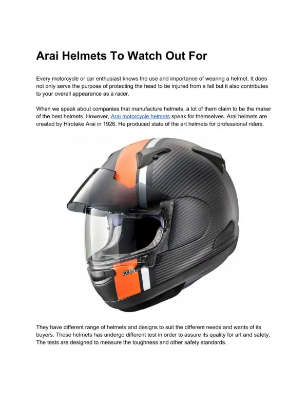 Arai Helmets To Watch Out For