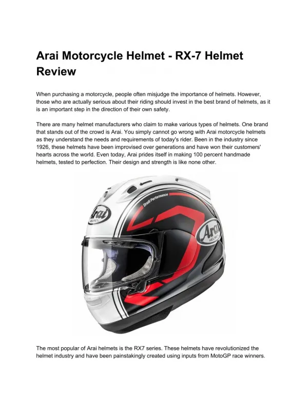 Arai Motorcycle Helmet - RX-7 Helmet Review