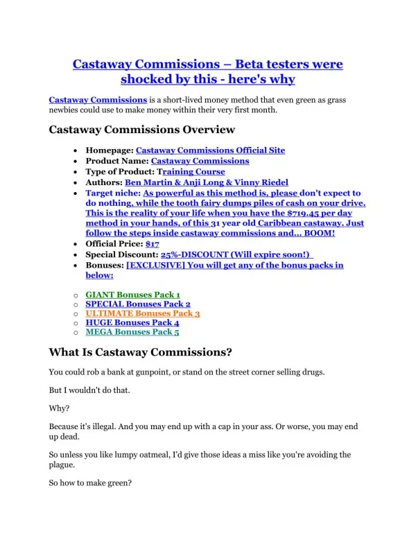 Castaway Commissions Review & (Secret) $22,300 bonus
