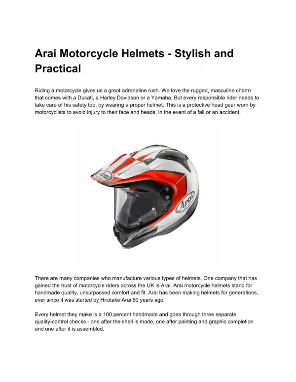 Arai Motorcycle Helmets - Stylish and Practical