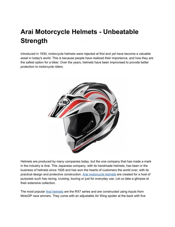 Arai Motorcycle Helmets - Unbeatable Strength