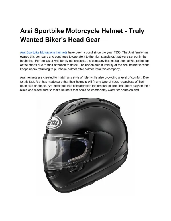 Arai Sportbike Motorcycle Helmet - Truly Wanted Biker's Head Gear