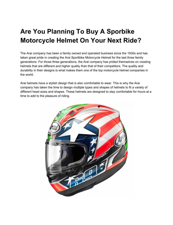 Are You Planning To Buy A Sportbike Motorcycle Helmet On Your Next Ride