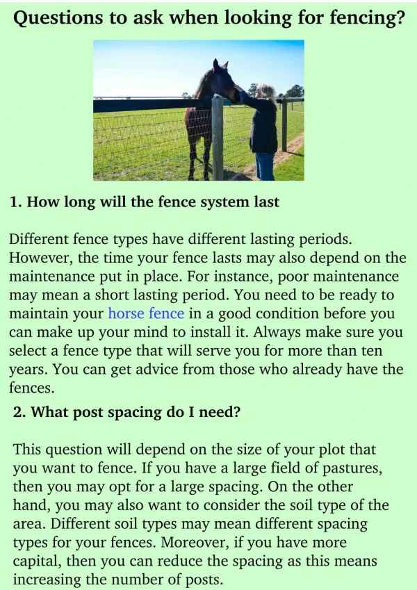 Questions to ask when looking for fencing?
