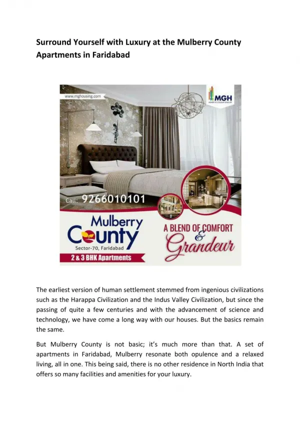 Surround Yourself with Luxury at the Mulberry County Apartments in Faridabad