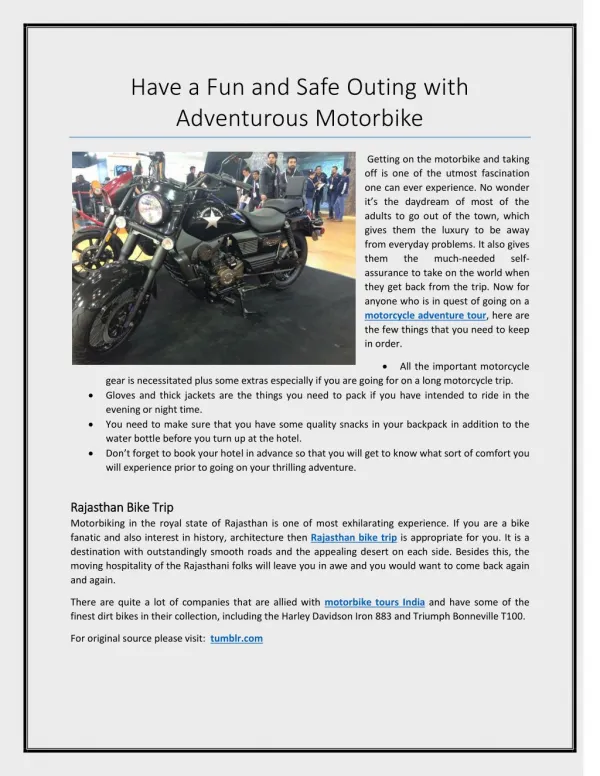 Have a Fun and Safe Outing with Adventurous Motorbike
