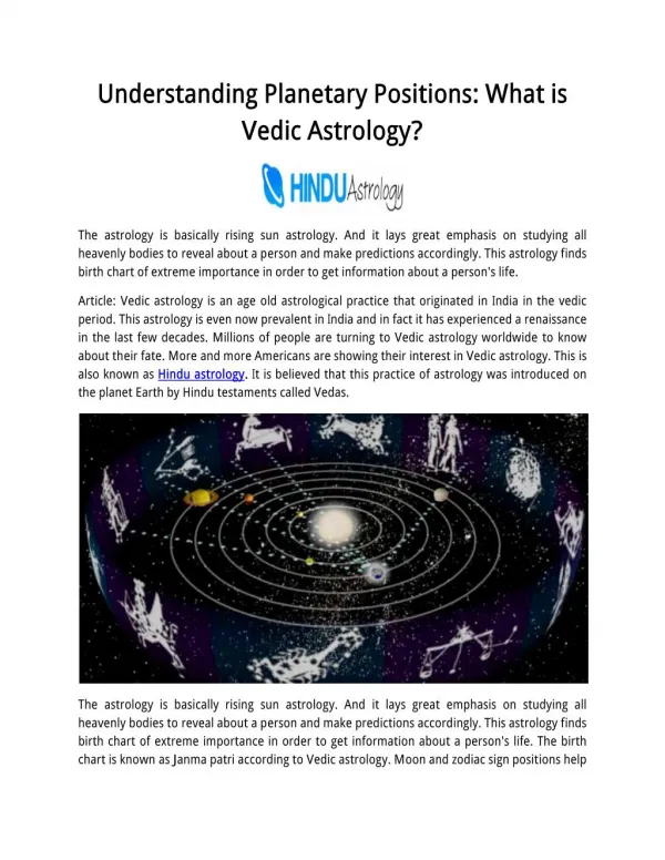 Understanding Planetary Positions: What is Vedic Astrology?