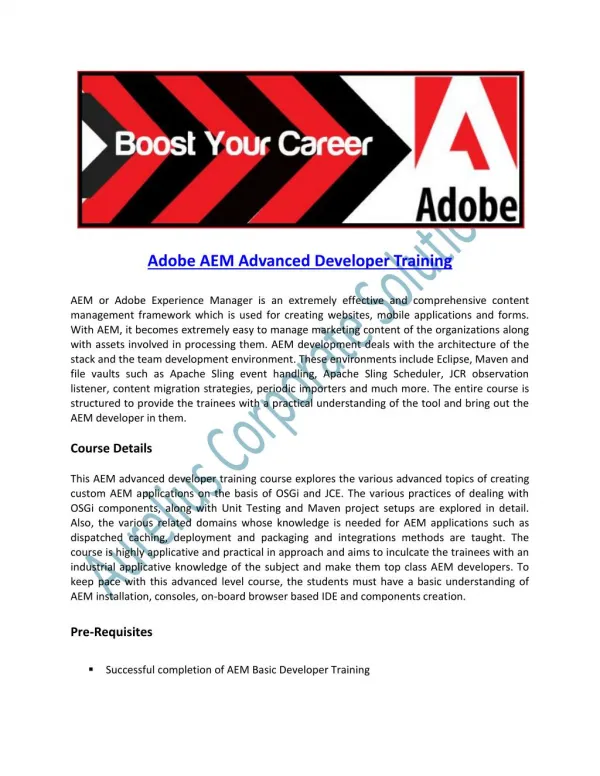 Online Training on Adobe AEM Advanced Developer Course