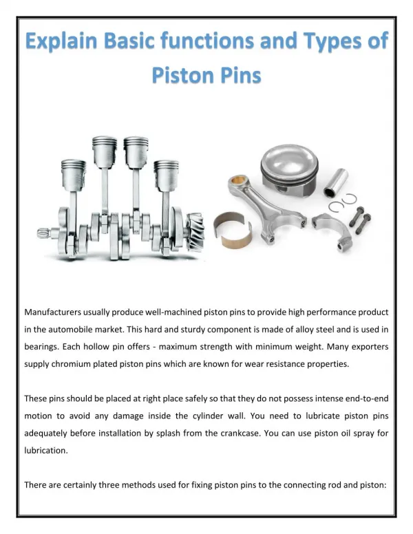 Explain Basic Functions and Types of Piston Pins